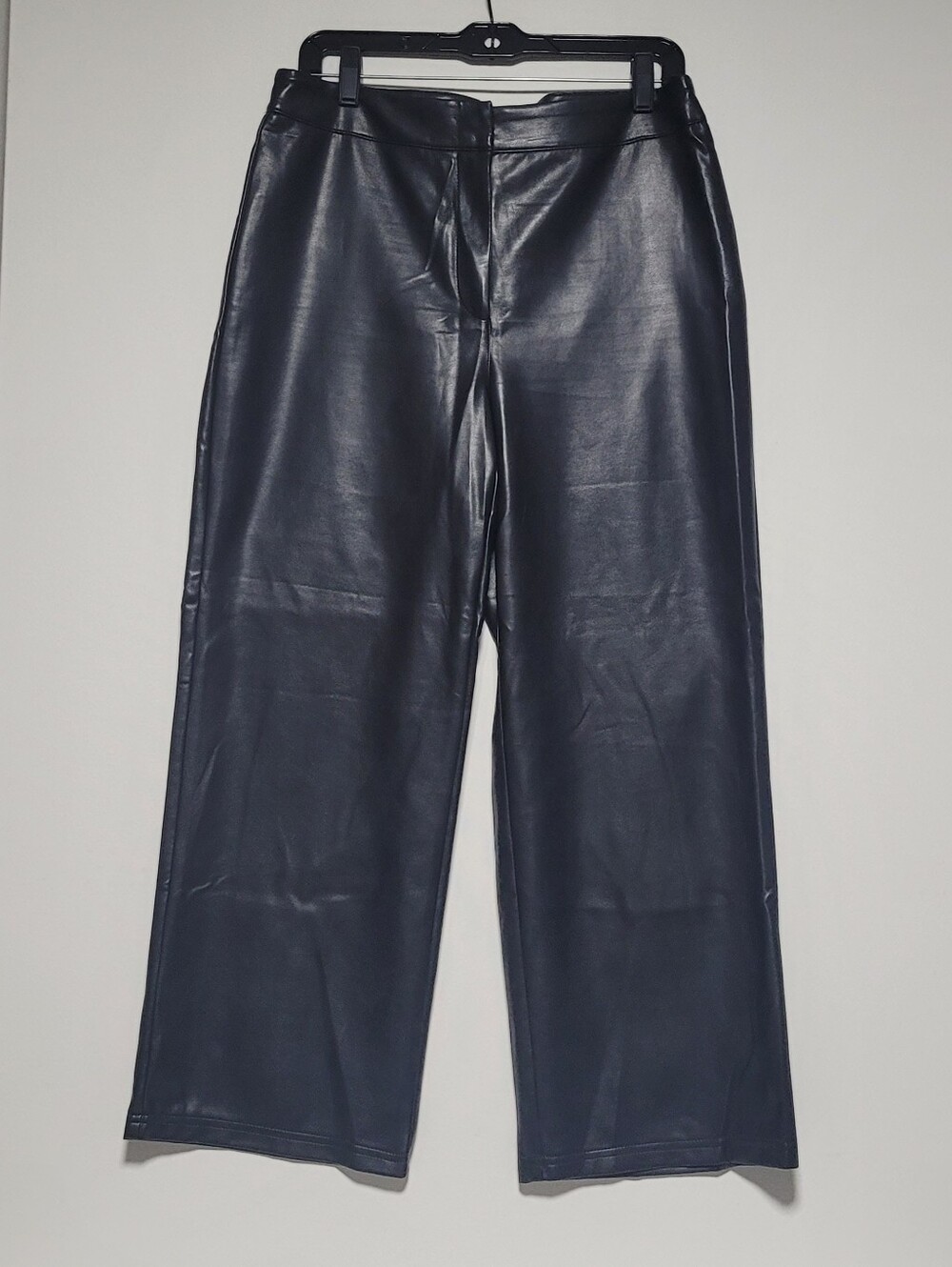 Bagatelle Chic, On-trend Wide Leg High Rise Black Faux Leather Cropped Trousers